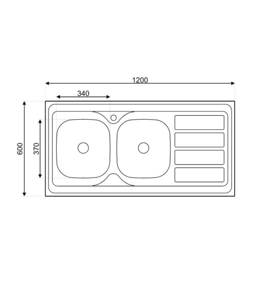Lavello da appoggio SA46 due vasche con gocciolatoio destro 120x60cm. inox