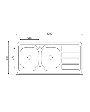 Lavello da appoggio SA46 due vasche con gocciolatoio destro 120x60cm. inox