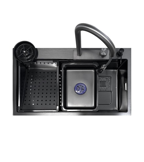 Lavello incasso SA3541 una vasca 75x45 cm. completo di accessori trattamento PVD acciaio nero