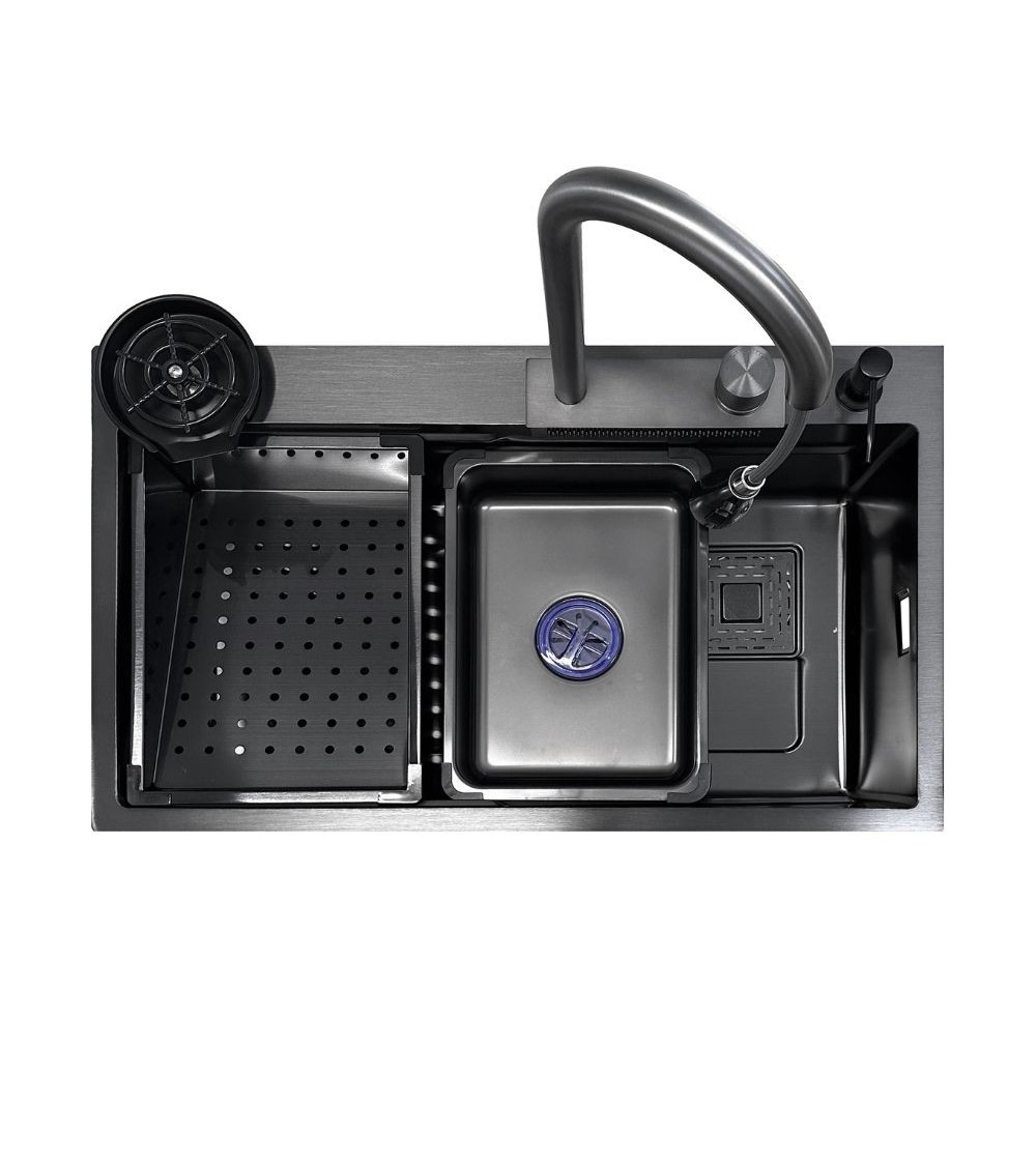 Lavello incasso SA3541 una vasca 75x45 cm. completo di accessori trattamento PVD acciaio nero