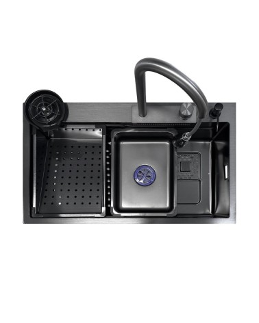 Lavello incasso SA3541 una vasca 75x45 cm. completo di accessori trattamento PVD acciaio nero