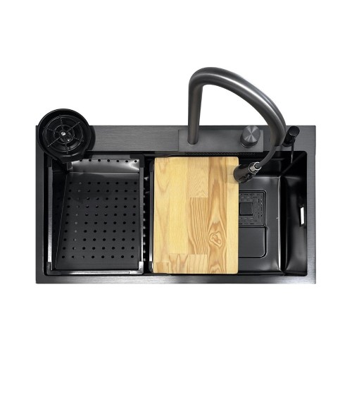 Lavello incasso SA3541 una vasca 75x45 cm. completo di accessori trattamento PVD acciaio nero