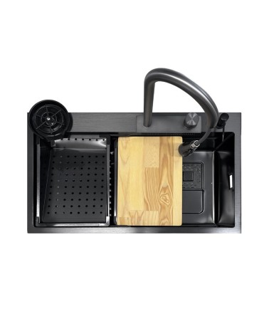 Lavello incasso SA3541 una vasca 75x45 cm. completo di accessori trattamento PVD acciaio nero