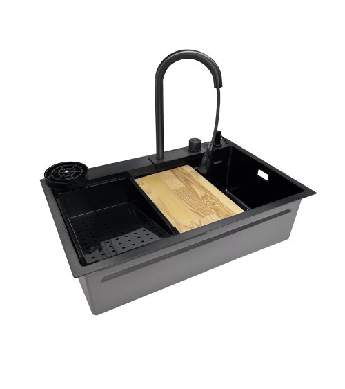 Lavello incasso SA3541 una vasca 75x45 cm. completo di accessori trattamento PVD acciaio nero