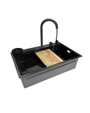 Lavello incasso SA3541 una vasca 75x45 cm. completo di accessori trattamento PVD acciaio nero