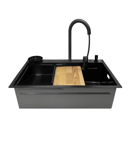 Lavello incasso SA3541 una vasca 75x45 cm. completo di accessori trattamento PVD acciaio nero