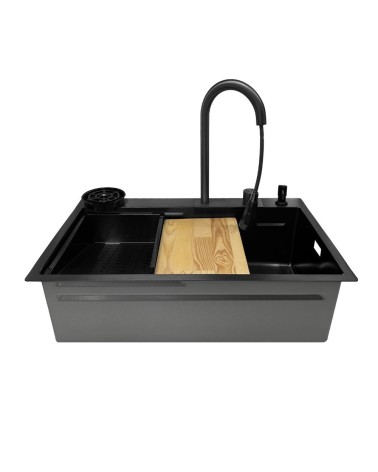 Lavello incasso SA3541 una vasca 75x45 cm. completo di accessori trattamento PVD acciaio nero
