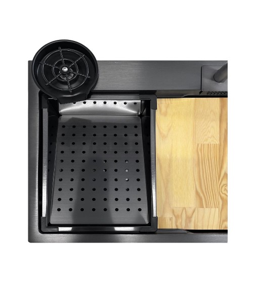 Lavello incasso SA3541 una vasca 75x45 cm. completo di accessori trattamento PVD acciaio nero