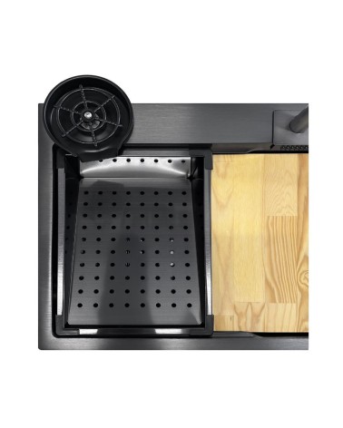 Lavello incasso SA3541 una vasca 75x45 cm. completo di accessori trattamento PVD acciaio nero