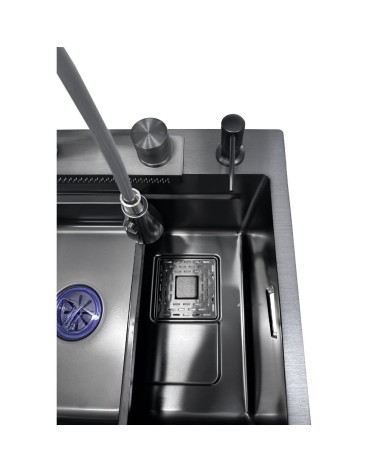 Lavello incasso SA3541 una vasca 75x45 cm. completo di accessori trattamento PVD acciaio nero