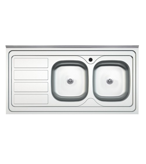 Lavello da appoggio SA46 due vasche con gocciolatoio sinistro 120x60cm. inox