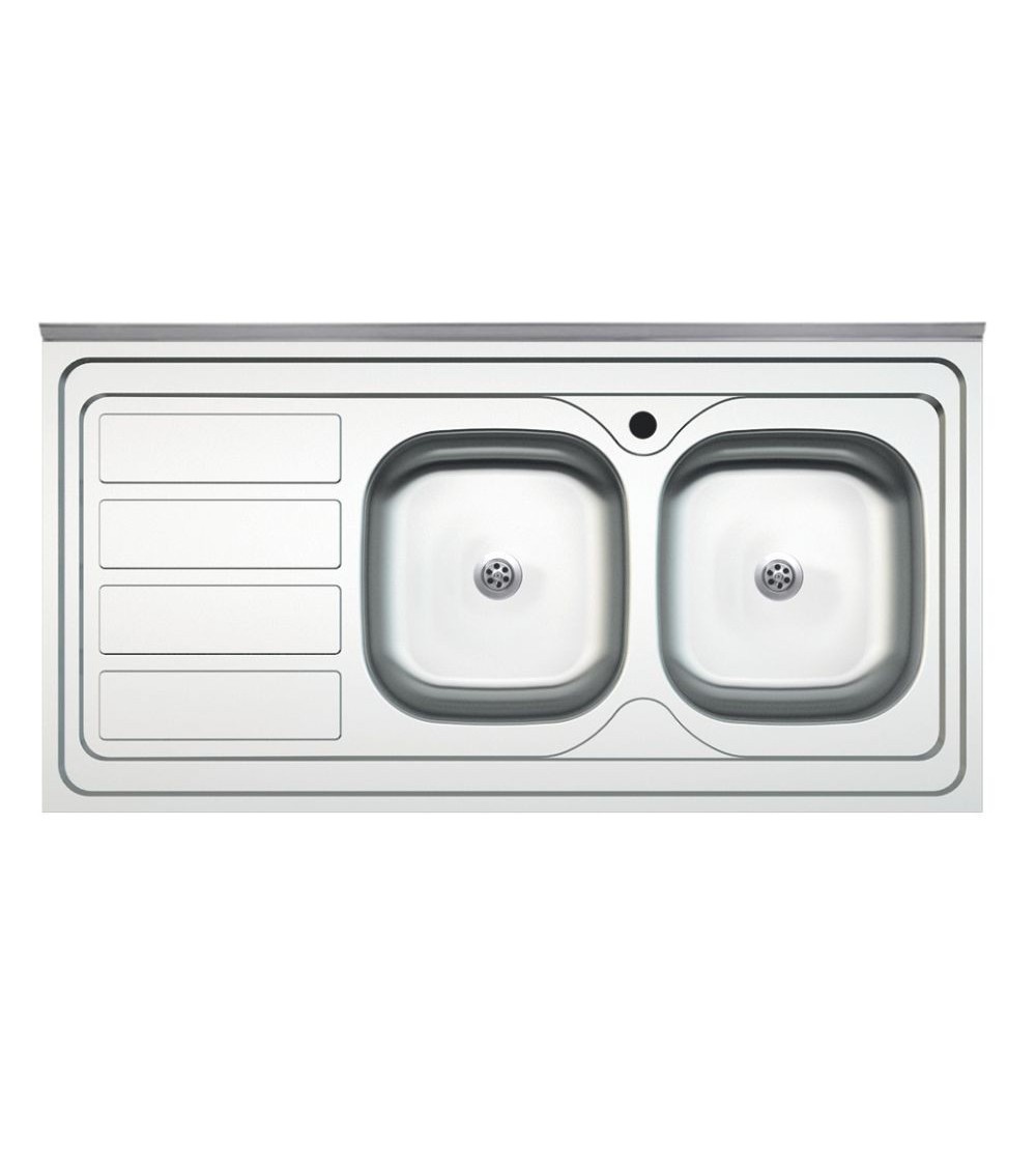 Lavello da appoggio SA46 due vasche con gocciolatoio sinistro 120x60cm. inox