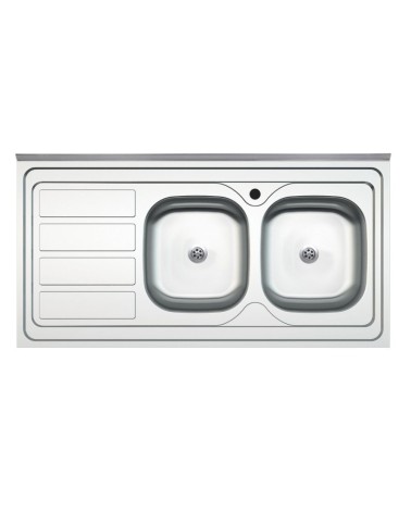 Lavello da appoggio SA46 due vasche con gocciolatoio sinistro 120x60cm. inox