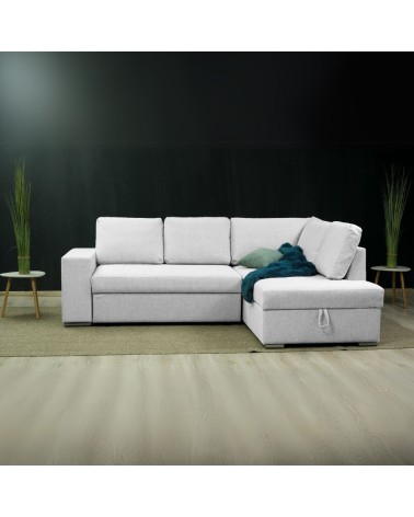 Divano letto angolare Bali con penisola contenitore in tessuto Neve 80 light grey