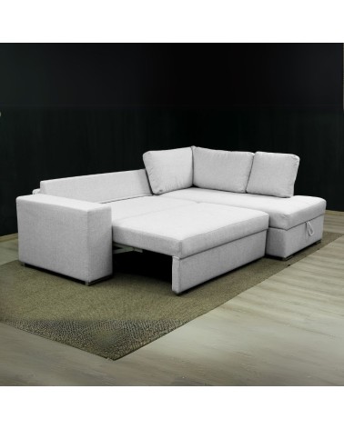 Divano letto angolare Bali con penisola contenitore in tessuto Neve 80 light grey