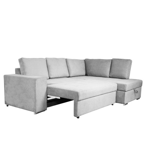 Divano letto angolare Bali con penisola contenitore in tessuto Neve 80 light grey