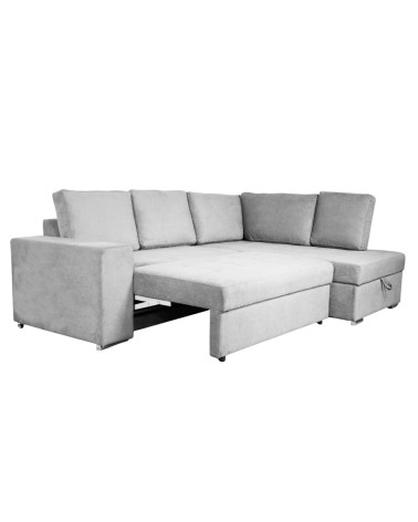 Divano letto angolare Bali con penisola contenitore in tessuto Neve 80 light grey