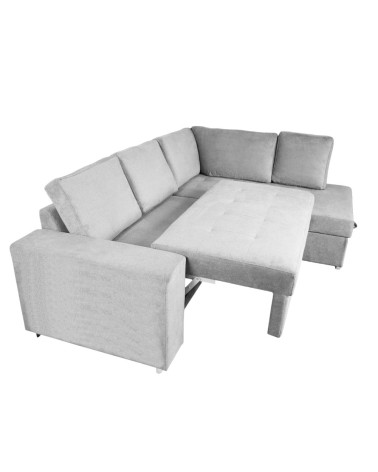 Divano letto angolare Bali con penisola contenitore in tessuto Neve 80 light grey