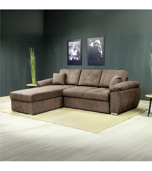 Divano letto contenitore angolare Alberta reversibile in Giulia 9703 cappuccino
