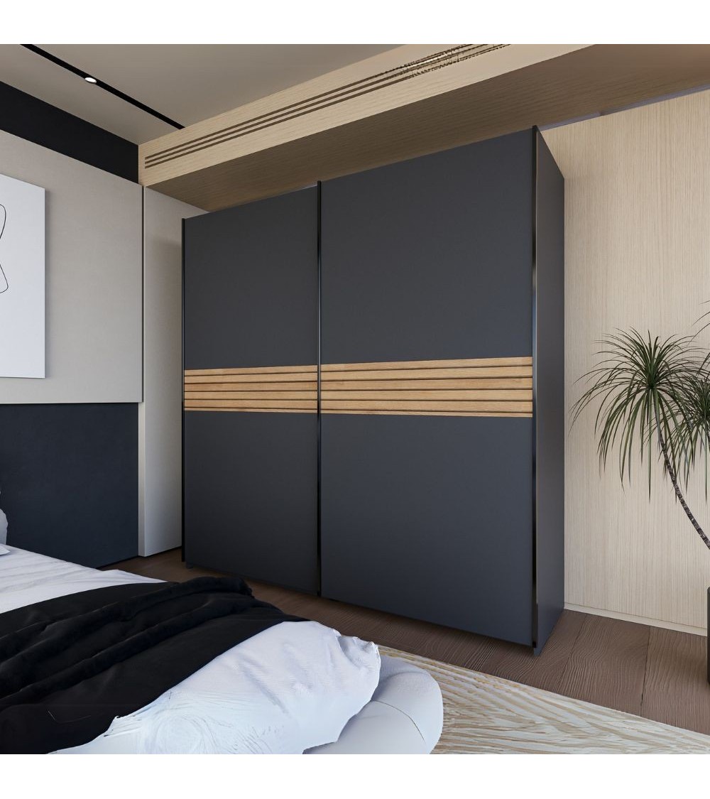 Armadio Metropol 2 ante scorrevoli colore antracite con inserti rovere
