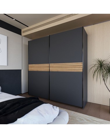 Armadio Metropol 2 ante scorrevoli colore antracite con inserti rovere