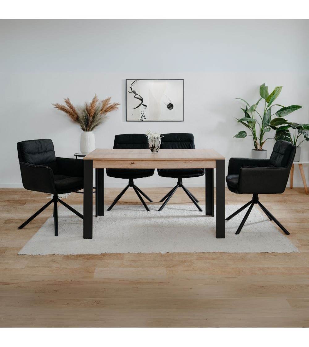 Tavolo allungabile Tolosa 80B colore rovere e gambe nere 150x75x80 cm.