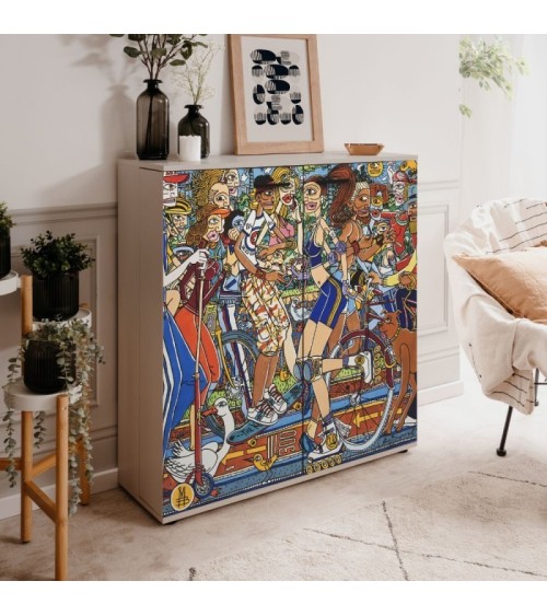 Scarpiera Move con 2 ante battenti decorate By Mauro Bergonzoli in stile pop art e 12 ripiani interni