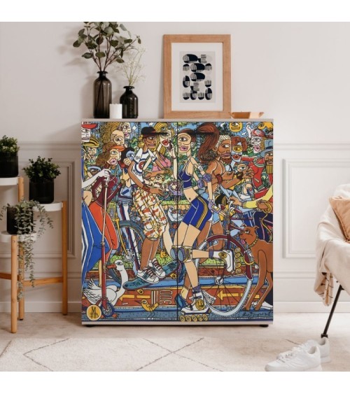 Scarpiera Move con 2 ante battenti decorate By Mauro Bergonzoli in stile pop art e 12 ripiani interni
