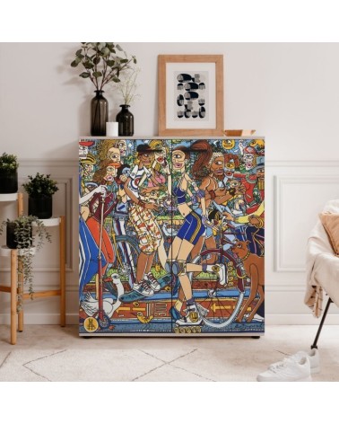 Scarpiera Move con 2 ante battenti decorate By Mauro Bergonzoli in stile pop art e 12 ripiani interni