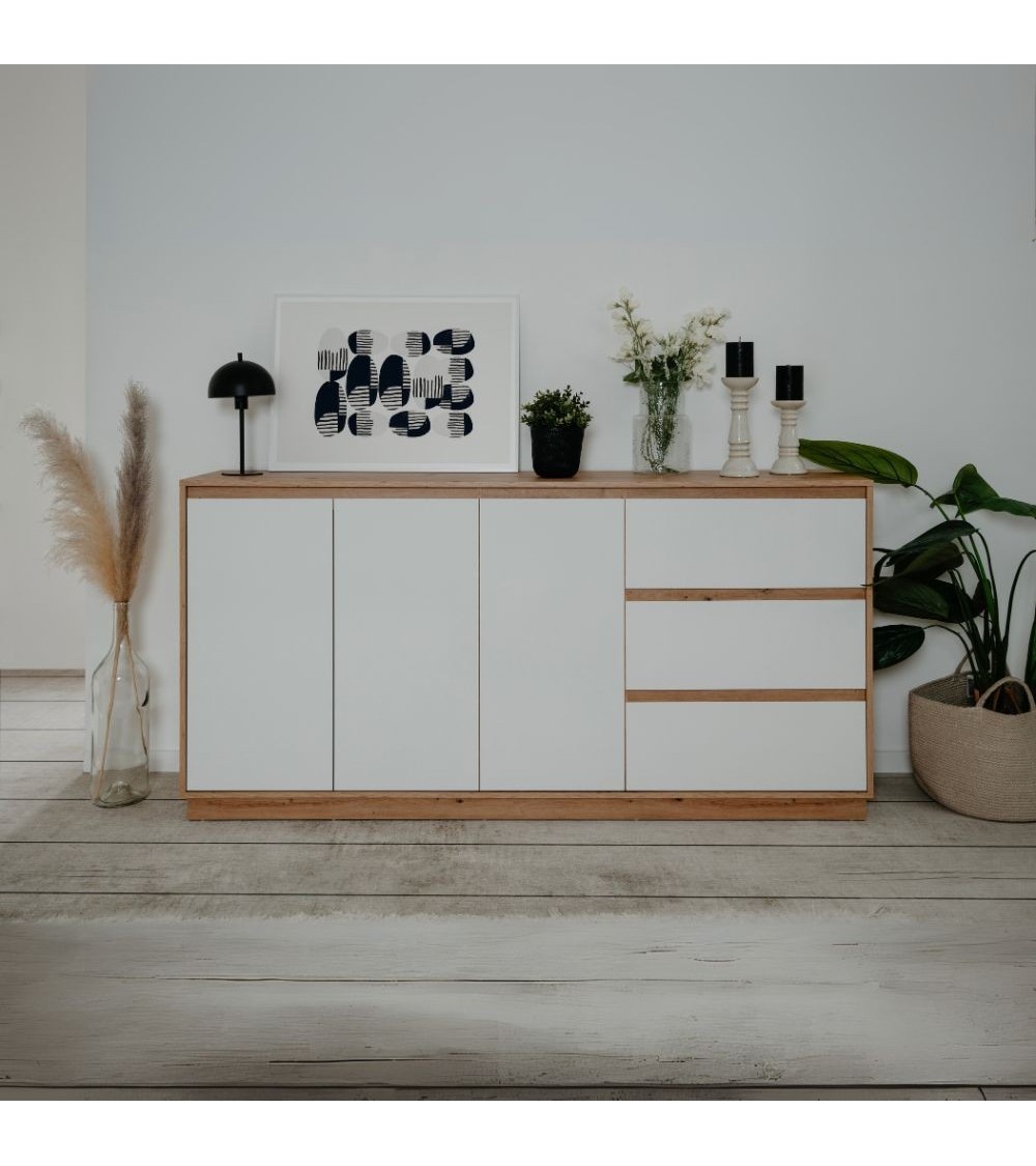 Credenza Phoenix 51A 3 ante e 3 cassetti con struttura rovere e frontali bianco