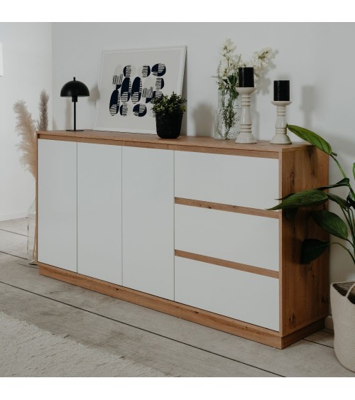 Credenza Phoenix 51A 3 ante e 3 cassetti con struttura rovere e frontali bianco