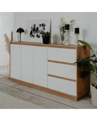 Credenza Phoenix 51A 3 ante e 3 cassetti con struttura rovere e frontali bianco
