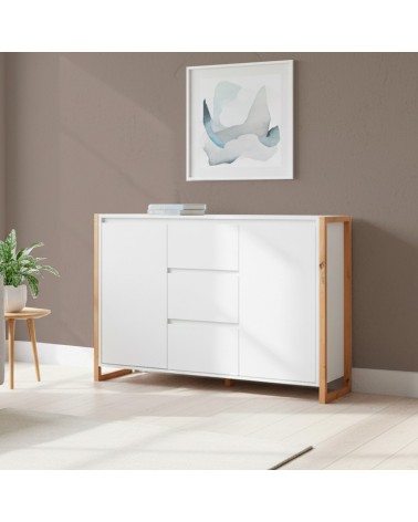 Credenza New Denver2 con 3 cassetti e 2 ante battenti in bianco e rovere