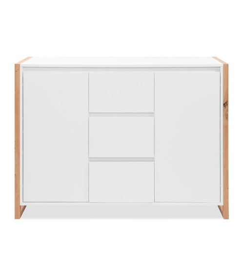 Credenza New Denver2 con 3 cassetti e 2 ante battenti in bianco e rovere