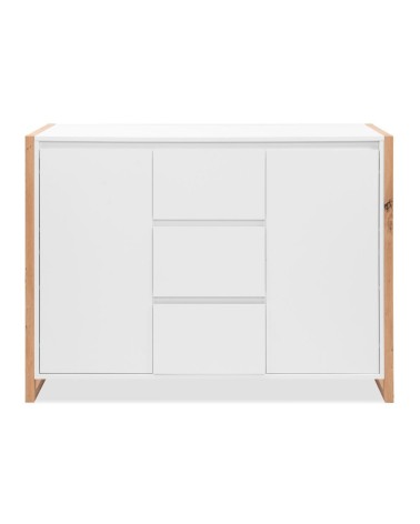 Credenza New Denver2 con 3 cassetti e 2 ante battenti in bianco e rovere