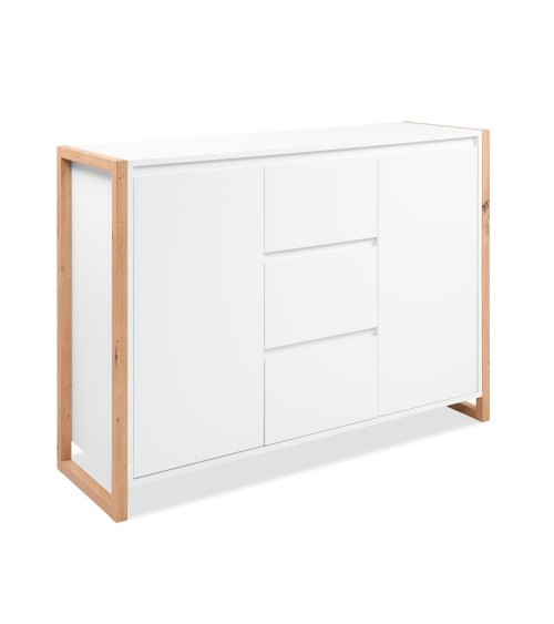 Credenza New Denver2 con 3 cassetti e 2 ante battenti in bianco e rovere