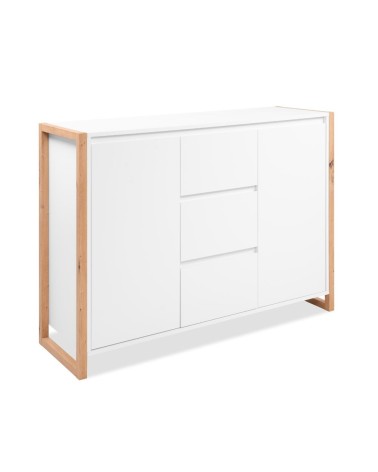 Credenza New Denver2 con 3 cassetti e 2 ante battenti in bianco e rovere