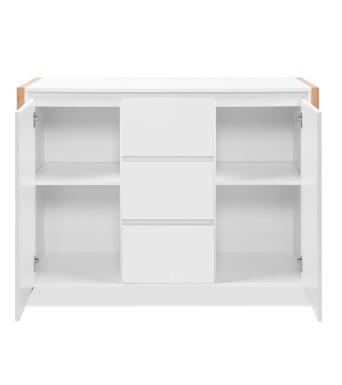 Credenza New Denver2 con 3 cassetti e 2 ante battenti in bianco e rovere