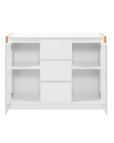 Credenza New Denver2 con 3 cassetti e 2 ante battenti in bianco e rovere