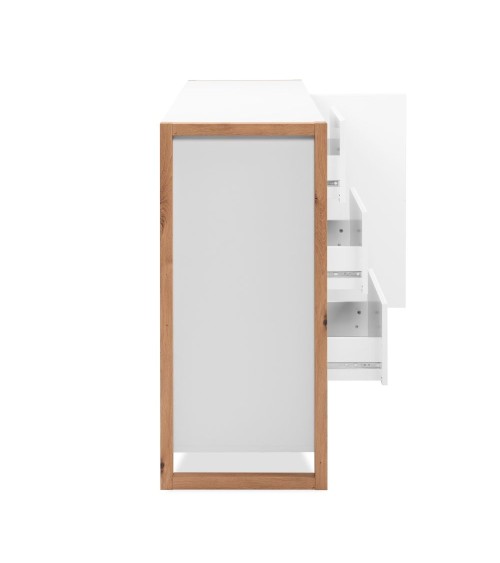 Credenza New Denver2 con 3 cassetti e 2 ante battenti in bianco e rovere