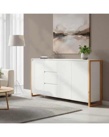 Credenza New Denver3 con 3 cassetti e 3 ante battenti in bianco e rovere