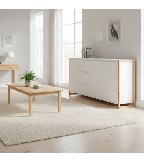 Credenza New Denver3 con 3 cassetti e 3 ante battenti in bianco e rovere