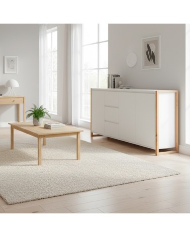 Credenza New Denver3 con 3 cassetti e 3 ante battenti in bianco e rovere
