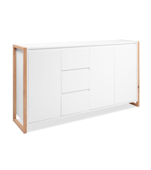 Credenza New Denver3 con 3 cassetti e 3 ante battenti in bianco e rovere