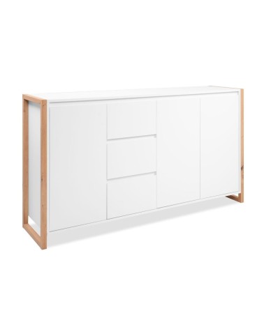 Credenza New Denver3 con 3 cassetti e 3 ante battenti in bianco e rovere
