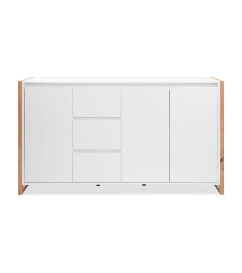 Credenza New Denver3 con 3 cassetti e 3 ante battenti in bianco e rovere