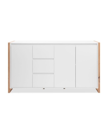 Credenza New Denver3 con 3 cassetti e 3 ante battenti in bianco e rovere