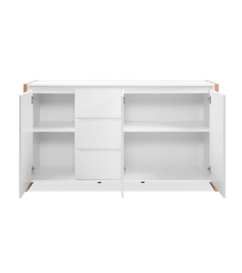 Credenza New Denver3 con 3 cassetti e 3 ante battenti in bianco e rovere