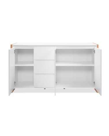 Credenza New Denver3 con 3 cassetti e 3 ante battenti in bianco e rovere