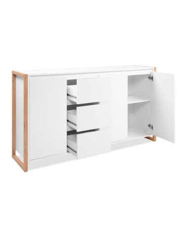Credenza New Denver3 con 3 cassetti e 3 ante battenti in bianco e rovere
